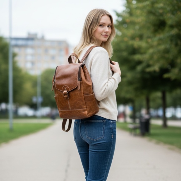 Jack Georges Handbags - Jack Georges Voyager Zip Brown Leather Backpack Convertible Crossbody Bag Purse